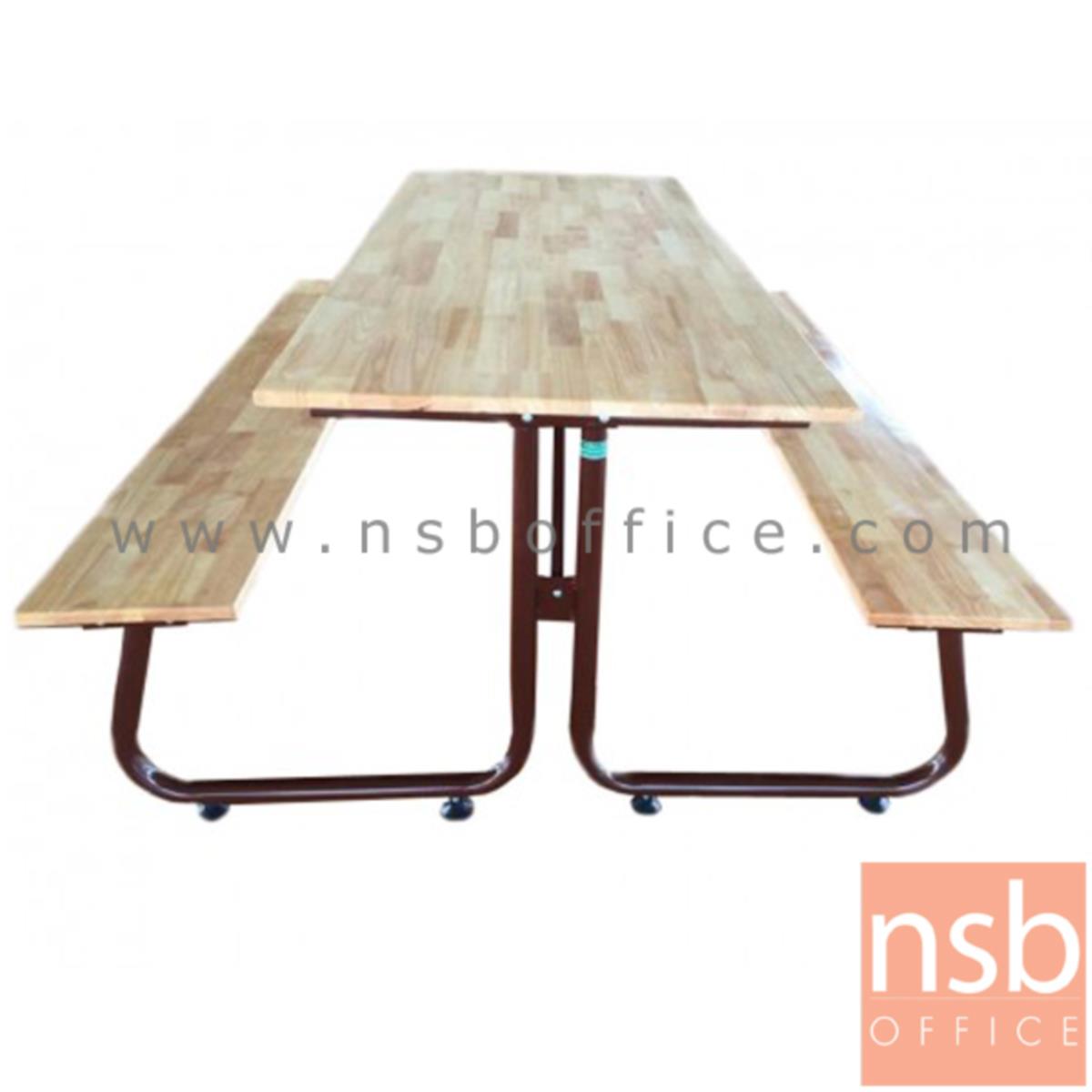 G14A131:ชุดโต๊ะและเก้าอี้โรงอาหารหน้าไม้ยางพารา รุ่น PM-5 ขนาด 150W ,180W cm. แบบขาเชื่อมติดกัน