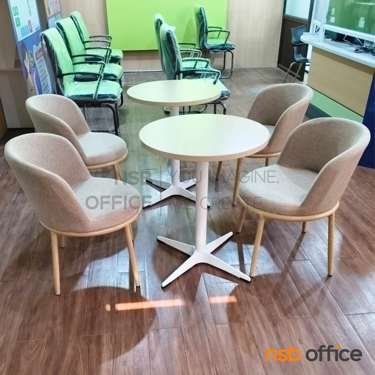 ชุดโต๊ะหน้าท็อปเมลามีน รุ่น Mandolin (แมนโดลิน) ขนาด 60Di cm. โครงขาเหล็ก 4 แฉกพ่นสีขาว