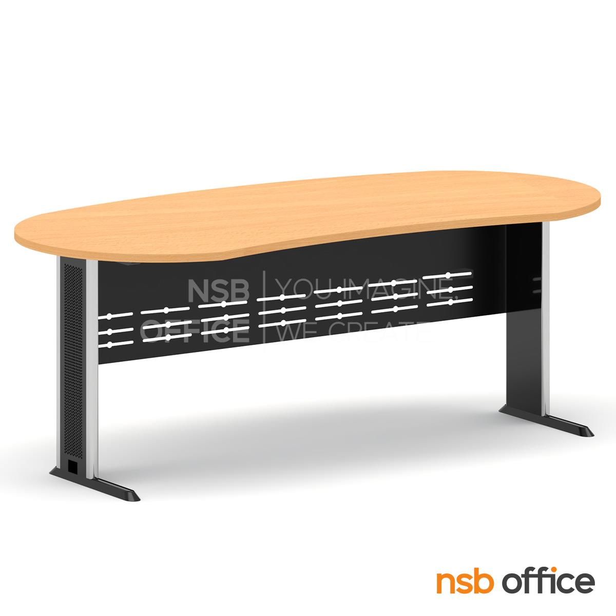 โต๊ะผู้บริหารทรงรูปถั่ว  รุ่น Vulcan  ขนาด 200W cm. พร้อมบังตาเหล็ก ขาเหล็กตัวแอล