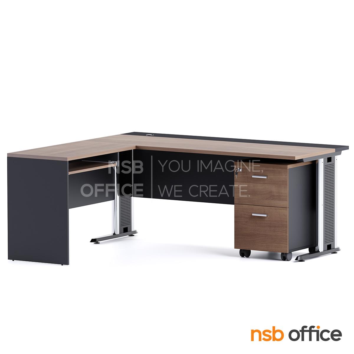 โต๊ะผู้บริหารตัวแอล รุ่น Morello (โมเรลโล) ขนาด 180W1*160W2 cm. ขาเหล็ก พร้อมตู้ลิ้นชักล้อเลื่อน