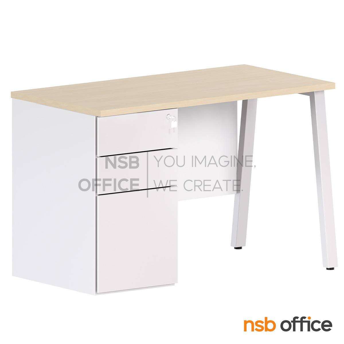 โต๊ะทำงาน 3 ลิ้นชักเหล็ก รุ่น Renoir (เรอนัว) ขนาด 120W, 150W cm. บังตาไม้ ขาเหล็ก