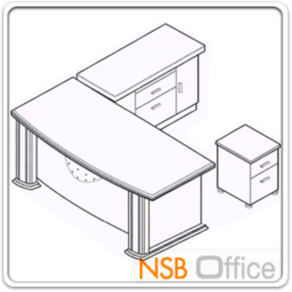 โต๊ะบริหารตัวแอลหน้ากระจก รุ่น Brittany (บริตทานี)  ขนาด 180W cm. พร้อมตู้ข้างและตู้ลิ้นชัก