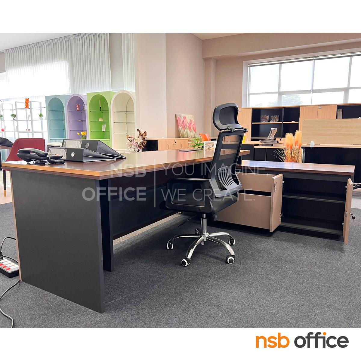 โต๊ะผู้บริหาร รุ่น Jacqueline (แจ็คเกอลีน) ขนาด 240W cm.  พร้อมตู้ข้าง