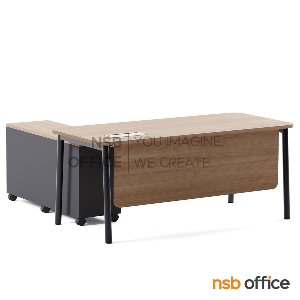 โต๊ะผู้บริหารตัวแอล รุ่น Velvetta (เวลเว็ตต้า) ขนาด 180W cm. พร้อมตู้ข้างล้อเลื่อน และกล่องไฟ A24A047-1