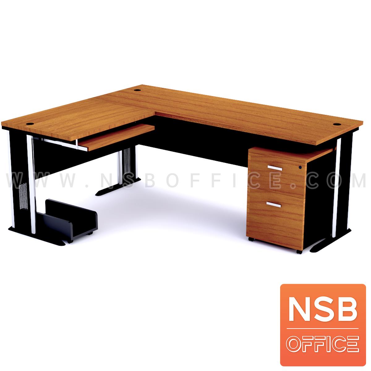 A13A029:โต๊ะผู้บริหารตัวแอล   ขนาด 180W1*180W2 cm. ขาเหล็กโครเมี่ยมดำ สีเชอร์รี่ดำ