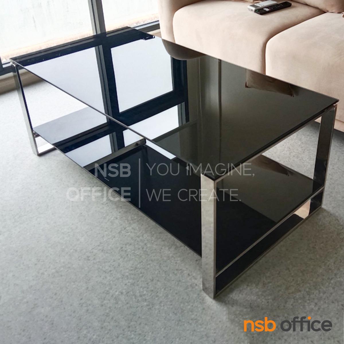 โต๊ะกลางกระจกนิรภัยสีดำ  รุ่น Macbeth (แม็คเบ็ธ) ขนาด 120W cm. โครงขาสแตนเลส