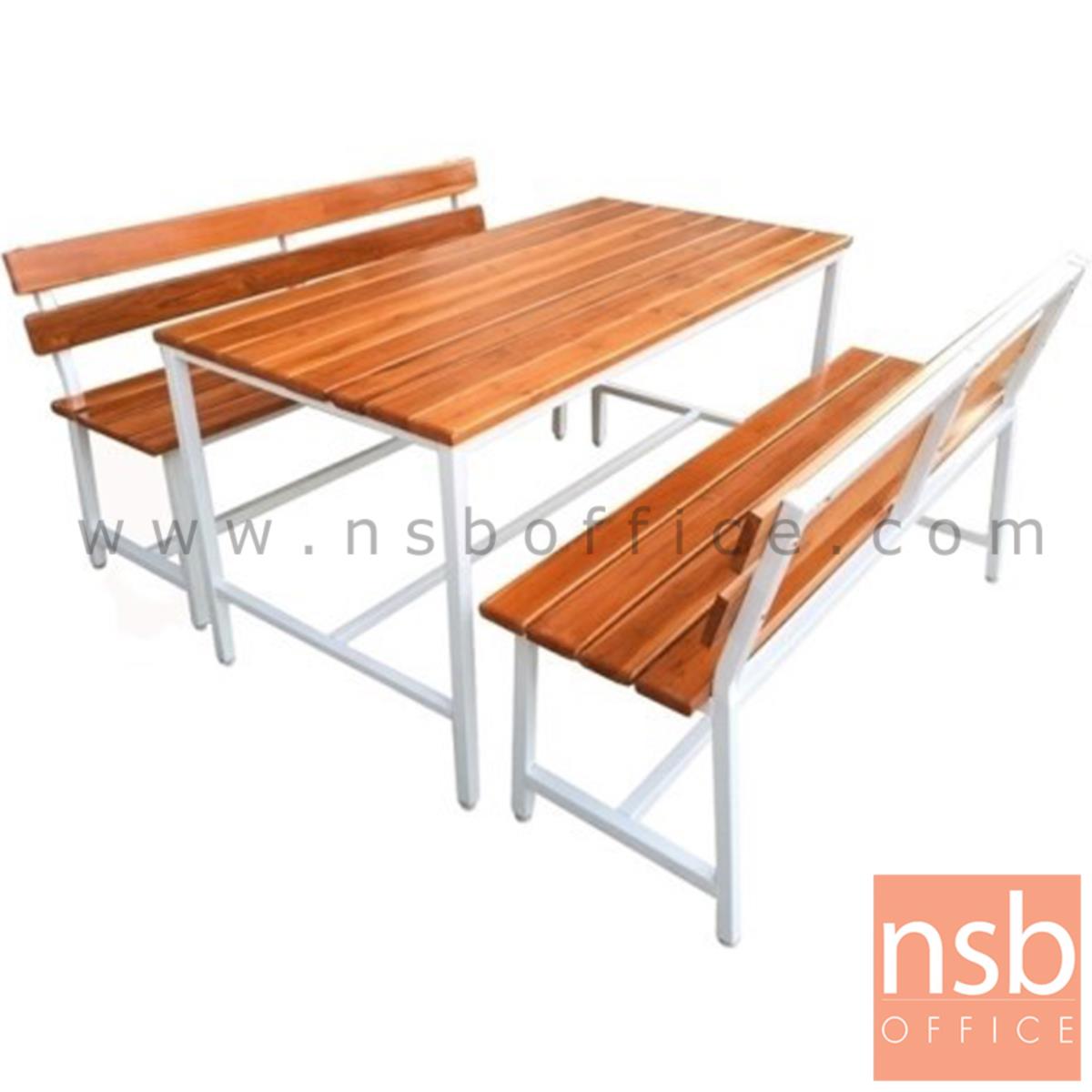 A17A084:โต๊ะโรงอาหารไม้สักตีระแนงชิด รุ่น TENNESSEE (เทนเนสซี) ขนาด 150W cm. ขาเหล็ก