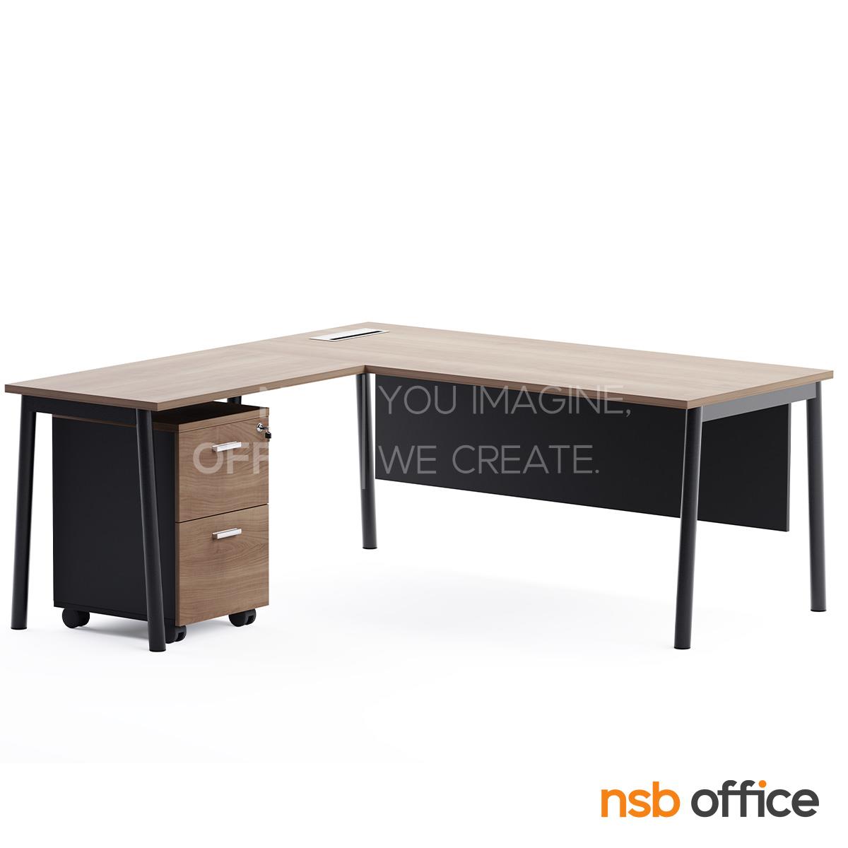 โต๊ะผู้บริหารตัวแอล รุ่น Nevisia (เนวิเซีย) ขนาด 180W cm.  พร้อมตู้ลิ้นชักล้อเลื่อน และกล่องไฟ A24A047-1