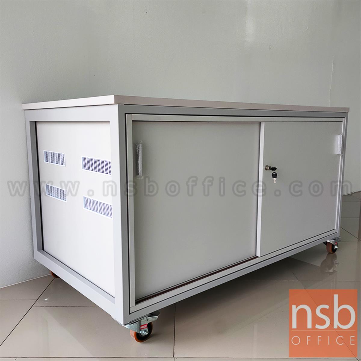 ตู้แลปเก็บอุปกรณ์ บานเลื่อน รุ่น Scenery (ซีนเนอรี่) top HPL ขนาด 150W*80D cm. ล้อเลื่อน