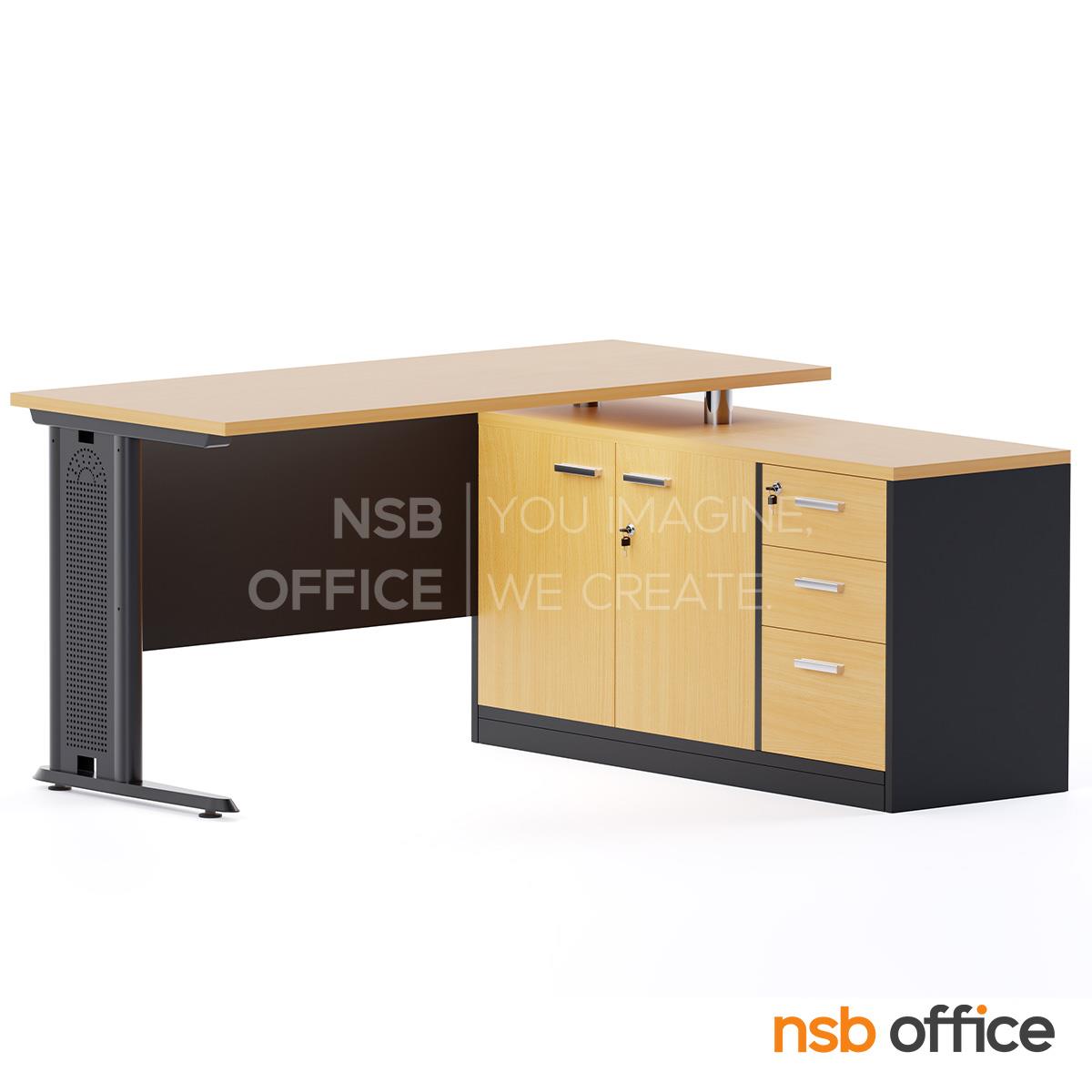 โต๊ะทำงานตัวแอล  รุ่น Iconyx (ไอโคนิกซ์) ขนาด 150W1 ,165W1*130W2 cm.  พร้อมตู้ข้างเตี้ย เมลามีน