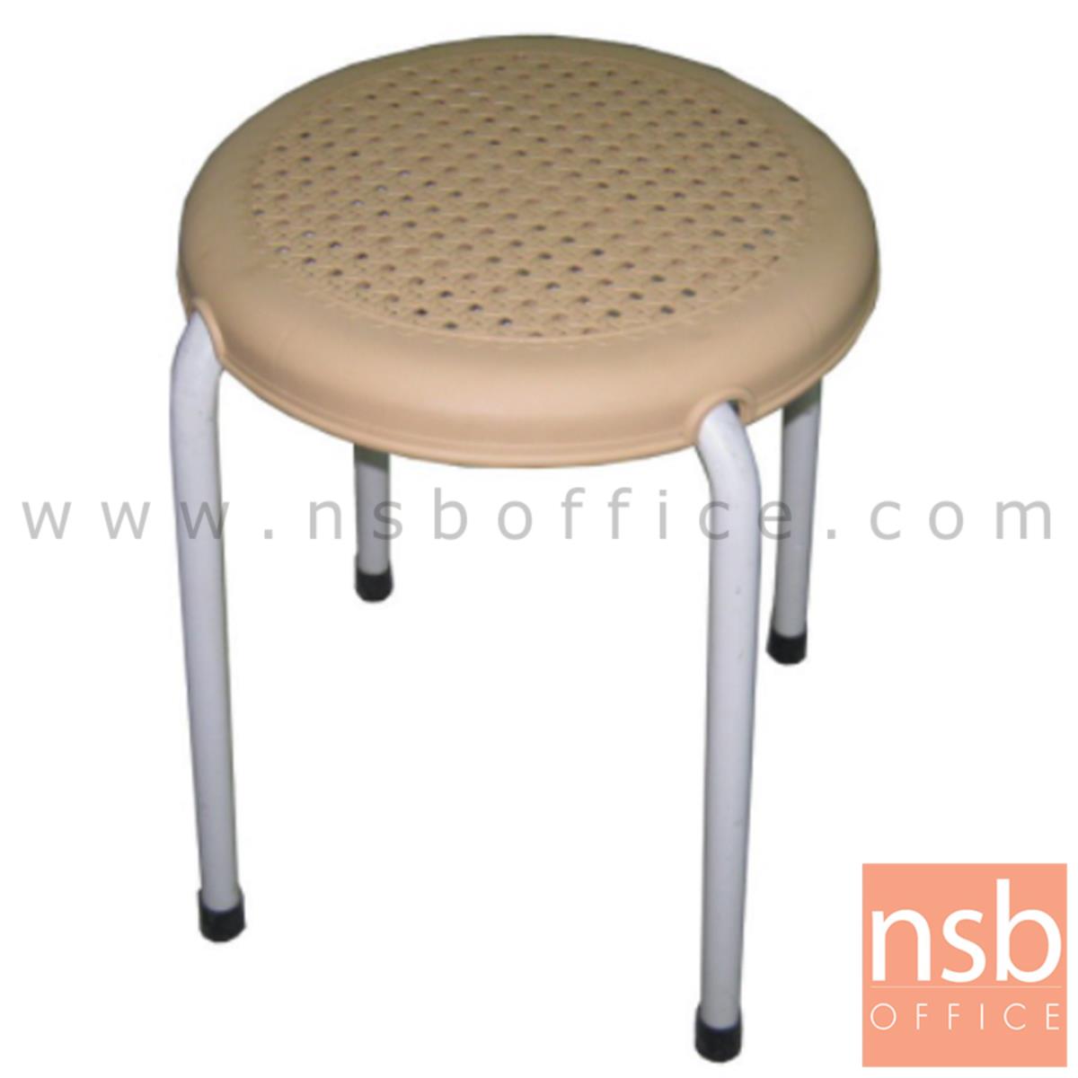 B09A093:เก้าอี้สตูลกลมที่นั่งพลาสติกลายหวาย  33Di*45H cm. ขาเหล็กกลมพ่นเทา 