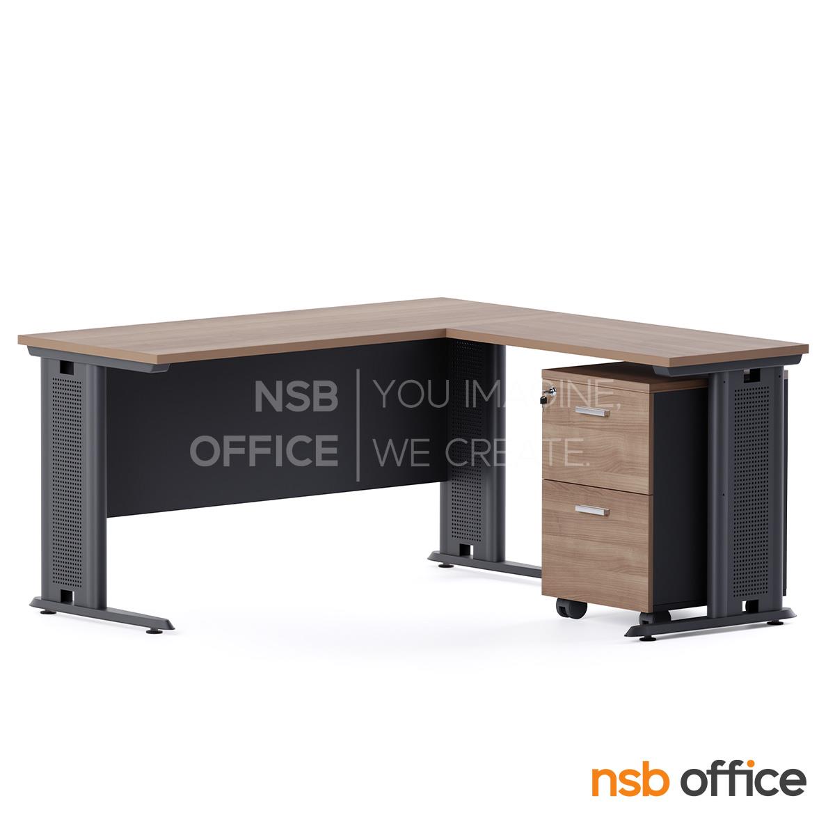 โต๊ะทำงานตัวแอล รุ่น Demo (เดโม่) ขนาด 150W cm.  ตู้ลิ้นชักล้อเลื่อน