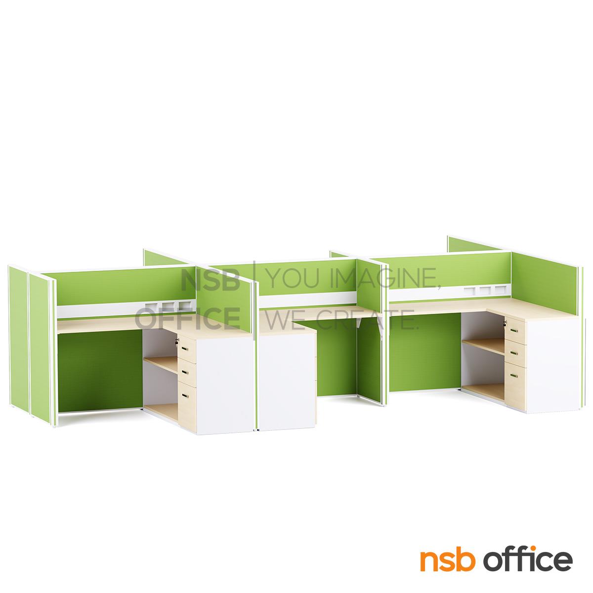 โต๊ะทำงานกลุ่มตัวแอล รุ่น Vanessa (วาเนสซ่า) 4, 6 และ 8 ที่นั่ง พร้อมพาร์ทิชั่นทึบ รางไฟตรงกลาง