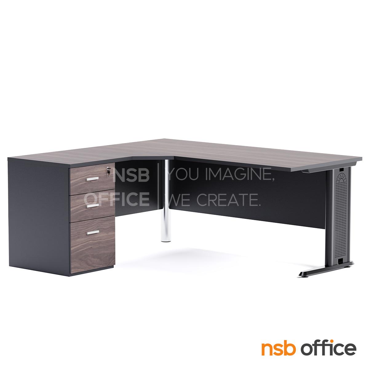 โต๊ะผู้บริหารตัวแอล 3 ลิ้นชัก รุ่น McLean (แม็กลีน) ขนาด 180W cm. ขาเหล็ก 