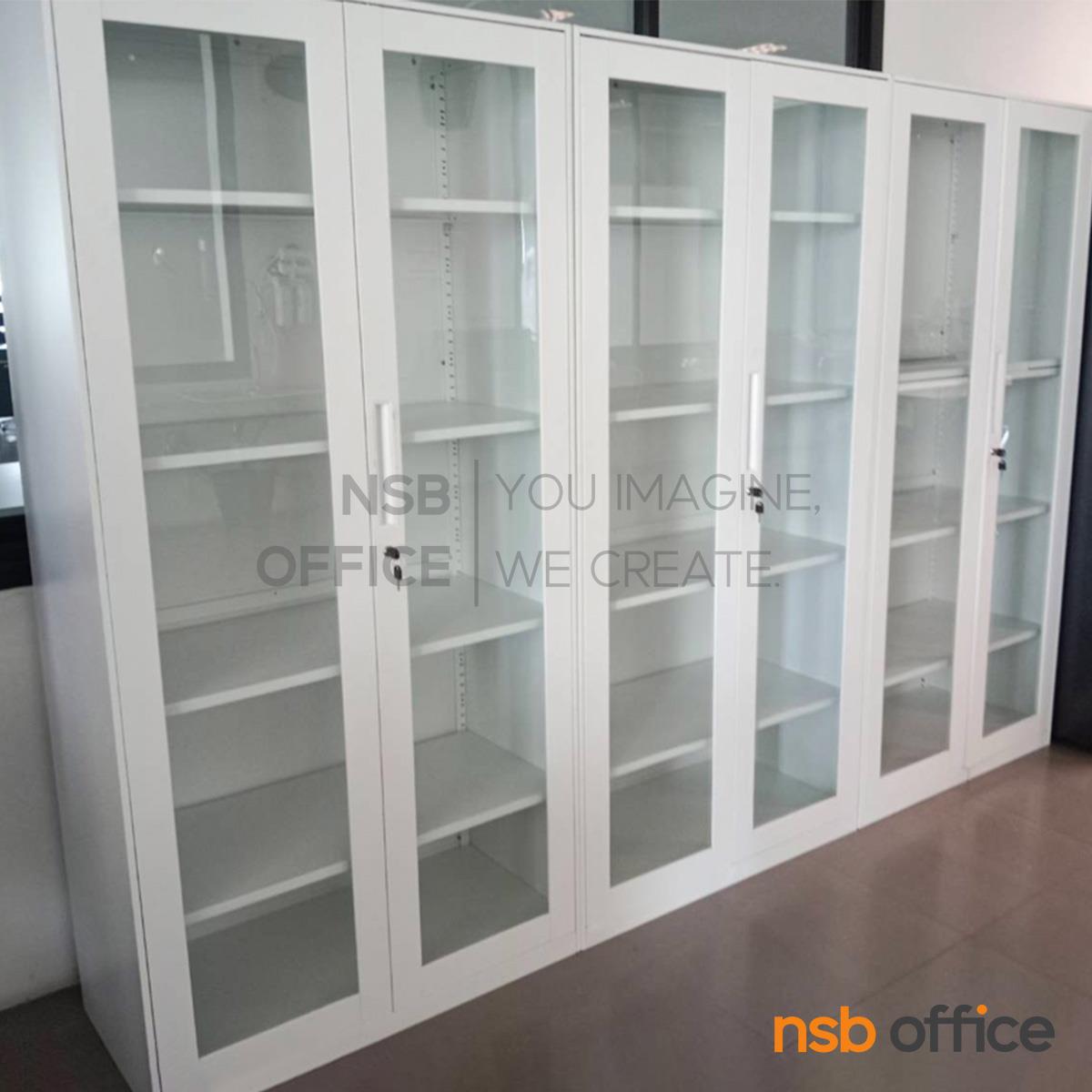 ตู้เอกสารเหล็ก 2 บานเปิดกระจก รุ่น Whitestone  ขนาด 90W*185H cm. กุญแจล็อก