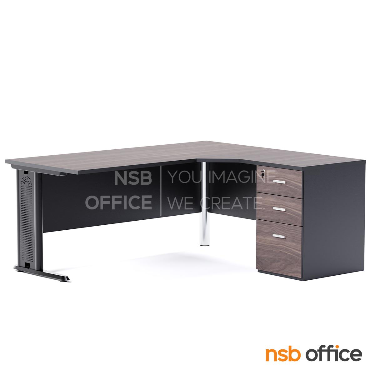 โต๊ะผู้บริหารตัวแอล 3 ลิ้นชัก รุ่น McLean (แม็กลีน) ขนาด 180W cm. ขาเหล็ก 