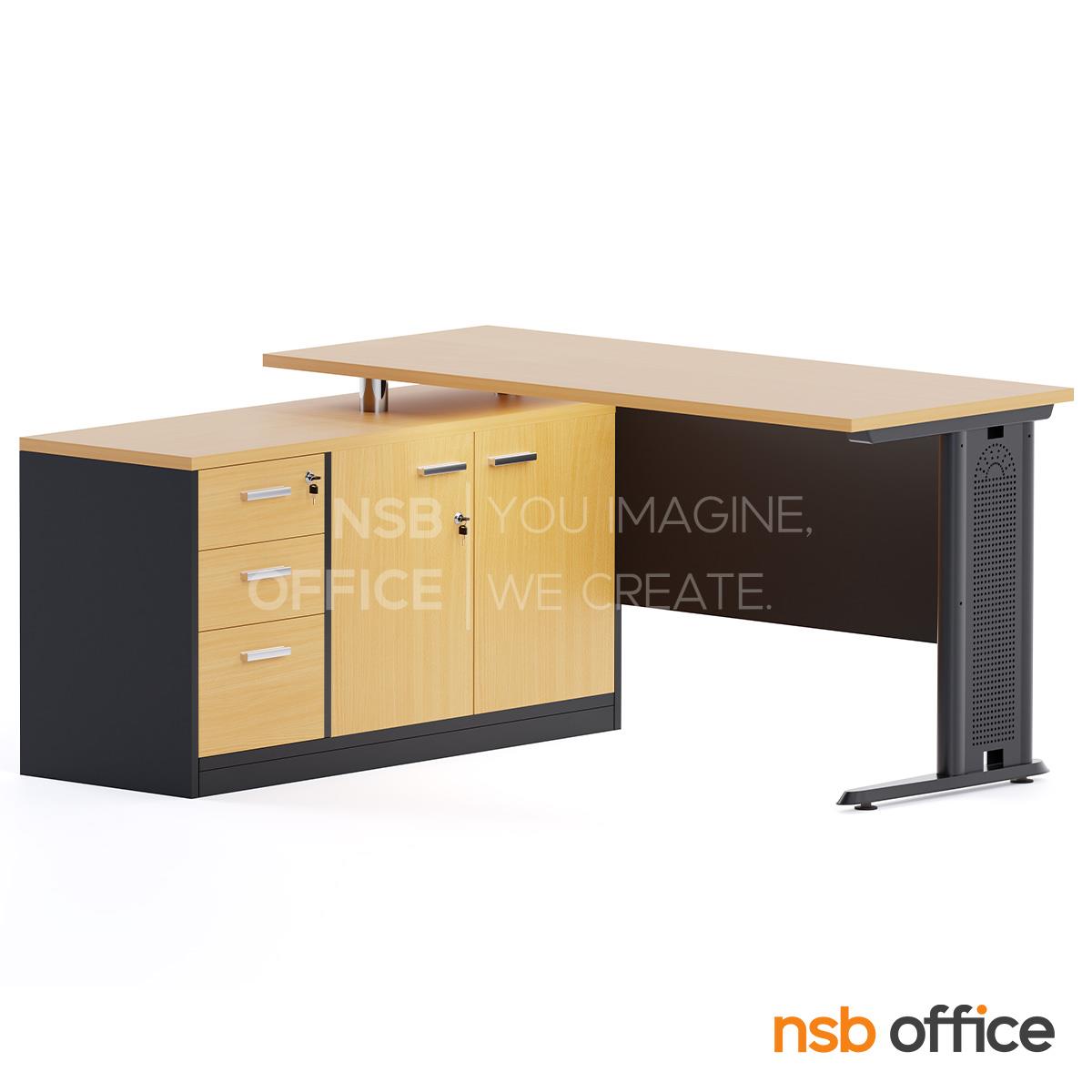 โต๊ะทำงานตัวแอล  รุ่น Iconyx (ไอโคนิกซ์) ขนาด 150W1 ,165W1*130W2 cm.  พร้อมตู้ข้างเตี้ย เมลามีน