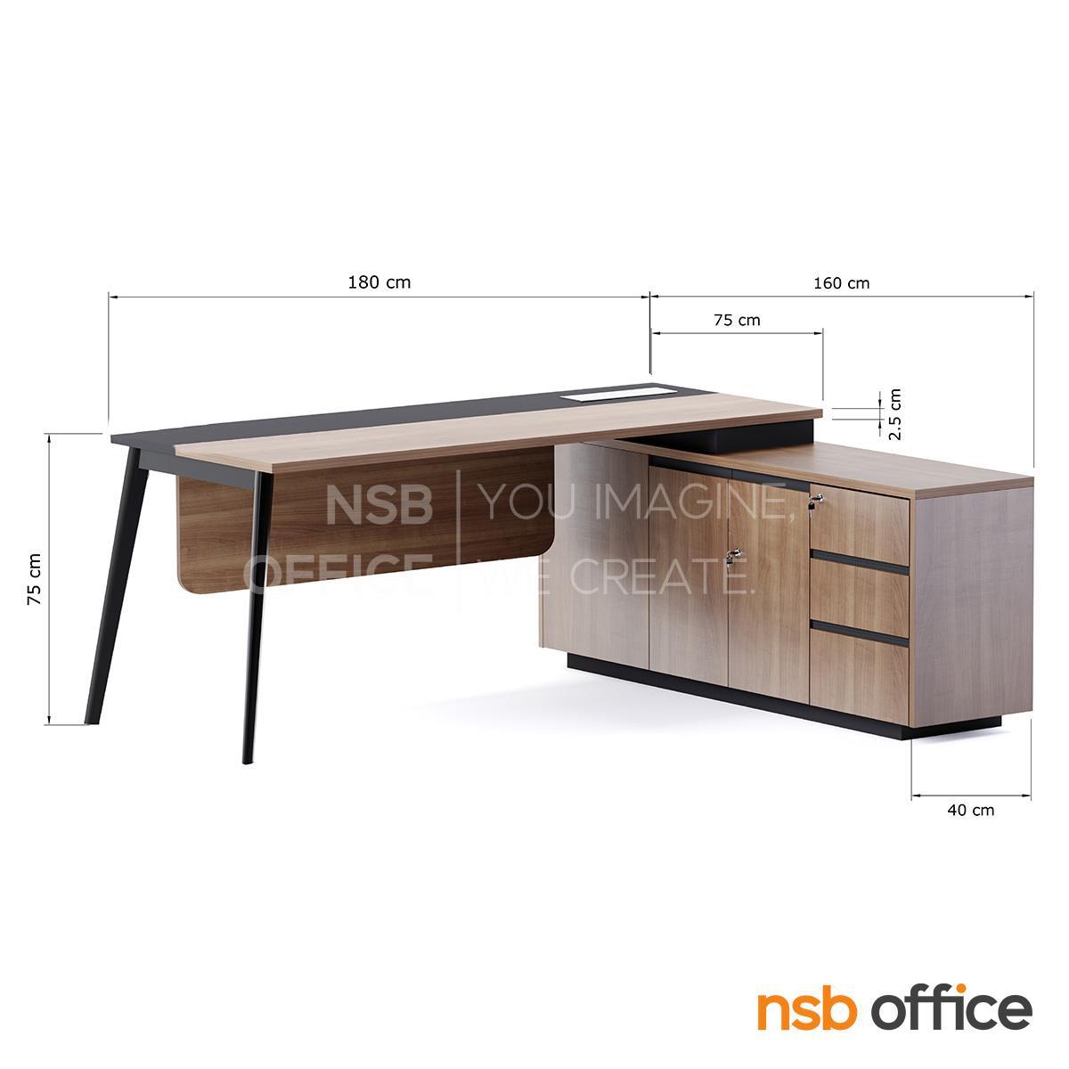 โต๊ะผู้บริหารตัวแอล รุ่น Lisianthus (ไลเซนทัส) ขนาด 180W cm.  บังตาไม้ ขาเหล็ก