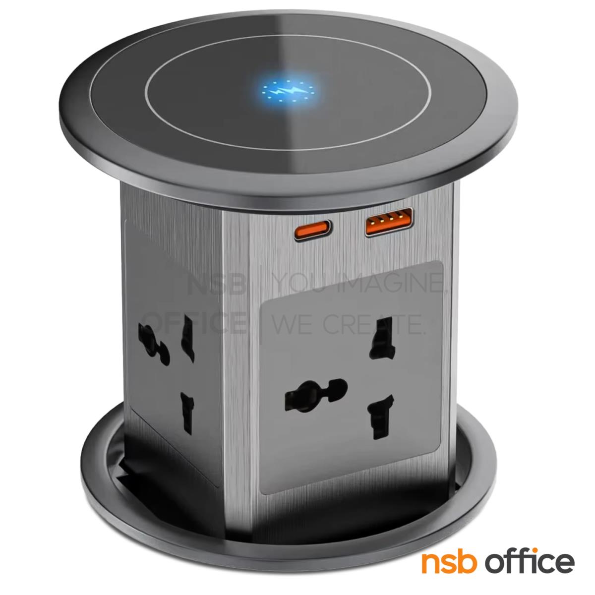 A24A094:ป๊อปอัพกลม ระบบสัมผัส 4 Power 2 USB (A+C)  รุ่น Marvo (มาร์โว)  มี Wireless charger มีสายปลั๊กไฟ