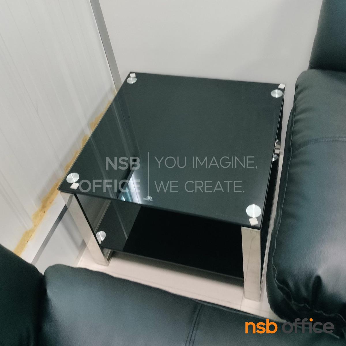 โต๊ะกลางกระจกนิรภัยสีดำ Fronex (ฟรอนเน็กซ์) ขนาด 60W cm. โครงขาสแตนเลส