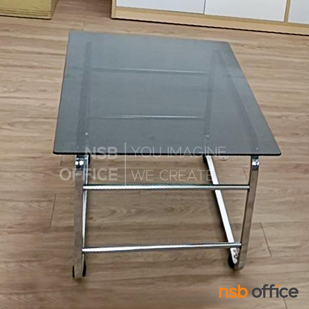 โต๊ะกลางกระจกสีชา  รุ่น B2136 ขนาด 90W cm. โครงเหล็กเหลี่ยม 