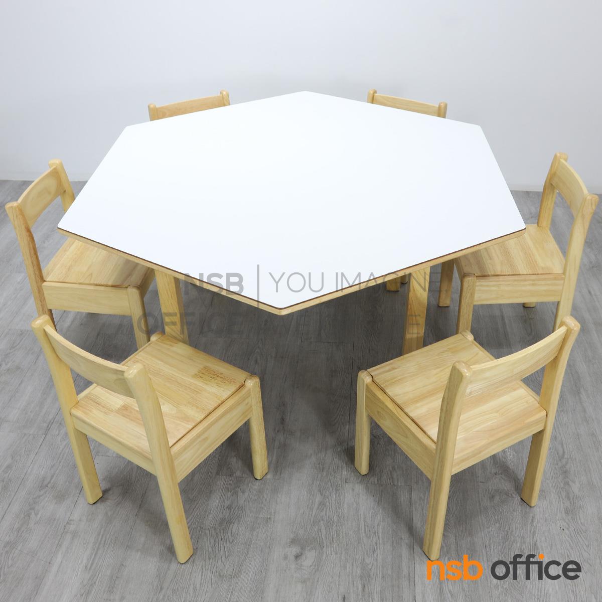 ชุดโต๊ะนักเรียนหกเหลี่ยม 6 ที่นั่ง หน้าลามิเนต HPL รุ่น Tortilla (ทอร์ทิลลา)  พร้อมเก้าอี้ 