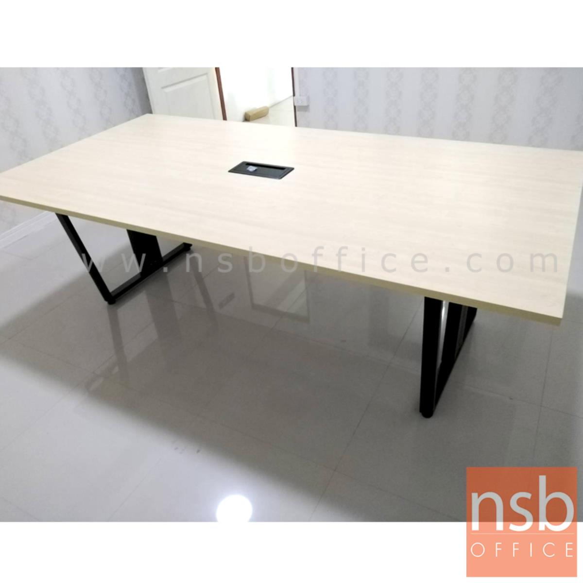 โต๊ะประชุมทรงสี่เหลี่ยม  ขนาด 200W, 240W cm.  พร้อมกระจังร้อยสายไฟ ขาเหล็กกล่อง