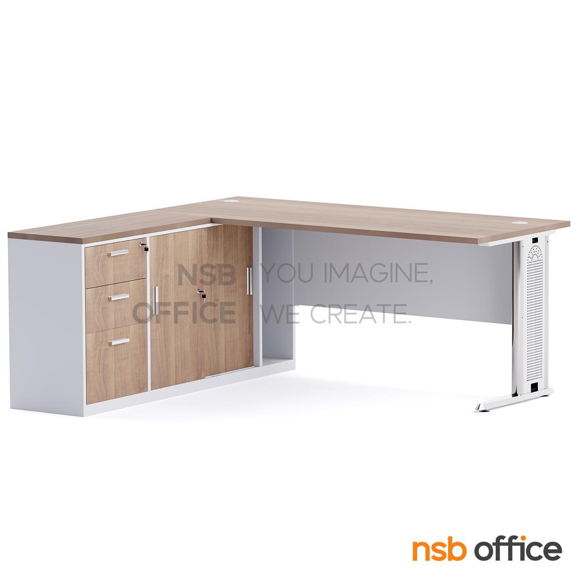 โต๊ะทำงานตัวแอล รุ่น NSB-NEW 2 ขนาด 135W, 150W, 180W cm. พร้อมบังโป๊และตู้ข้าง ขาเหล็กตัวแอล