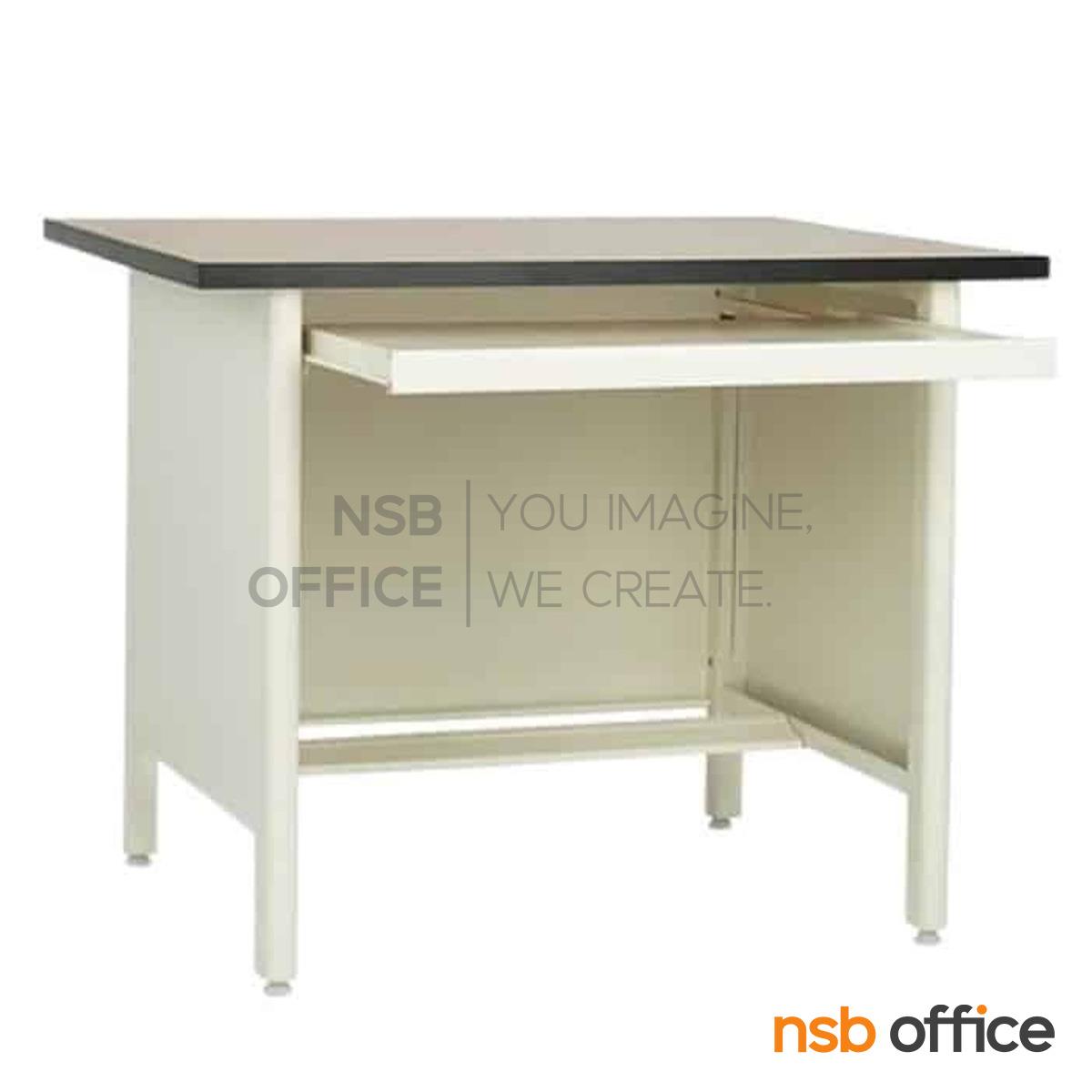 โต๊ะคอมพิวเตอร์เหล็กหน้า TOP ไม้เมลามีน  3 ฟุต  รุ่น Barney (บาร์นีย์)  พร้อมรางคีย์บอร์ด