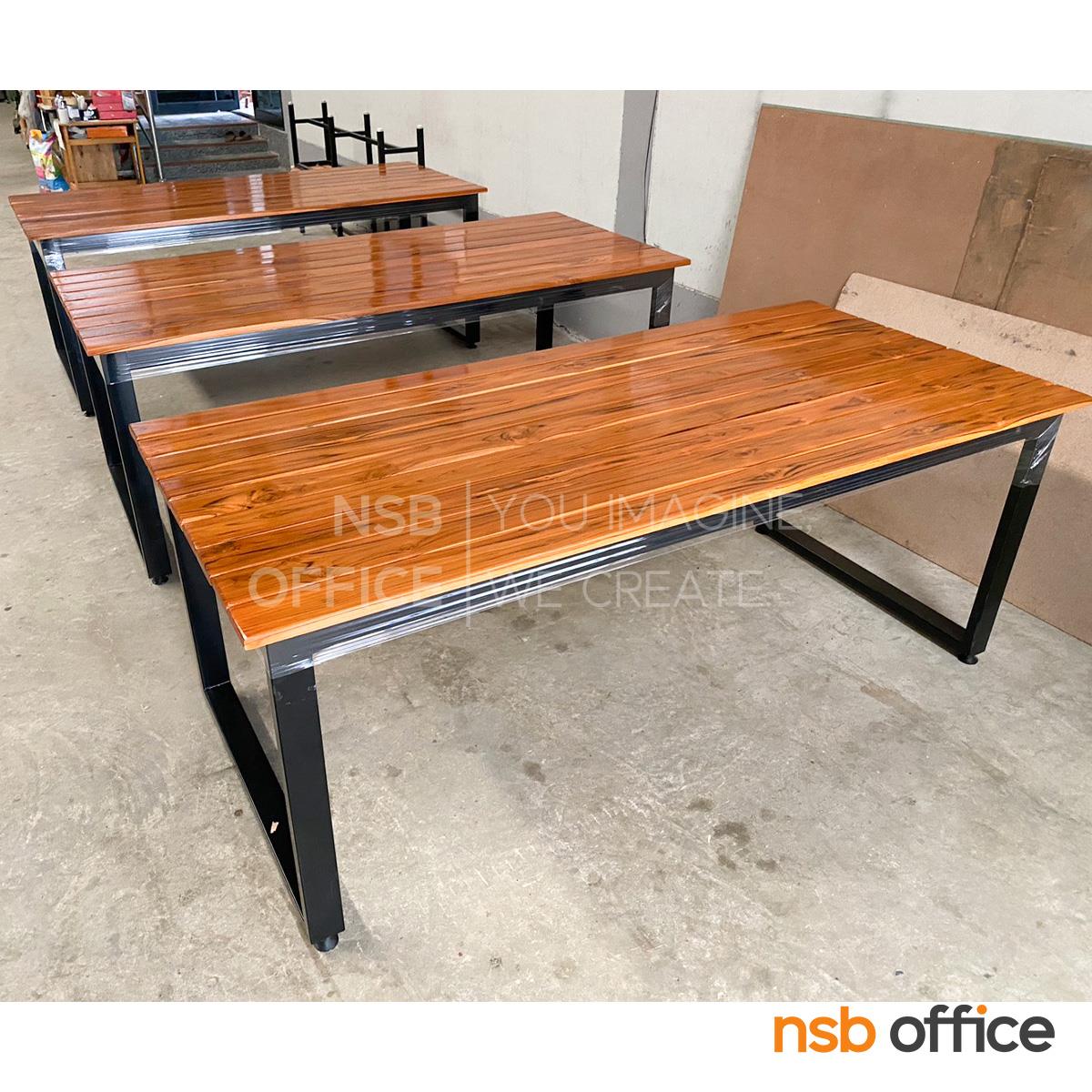 โต๊ะโรงอาหารไม้สักทองตีระแนง รุ่น TAXAS (เท็กซัส) ขนาด 200W cm. ขาโมเดิร์น