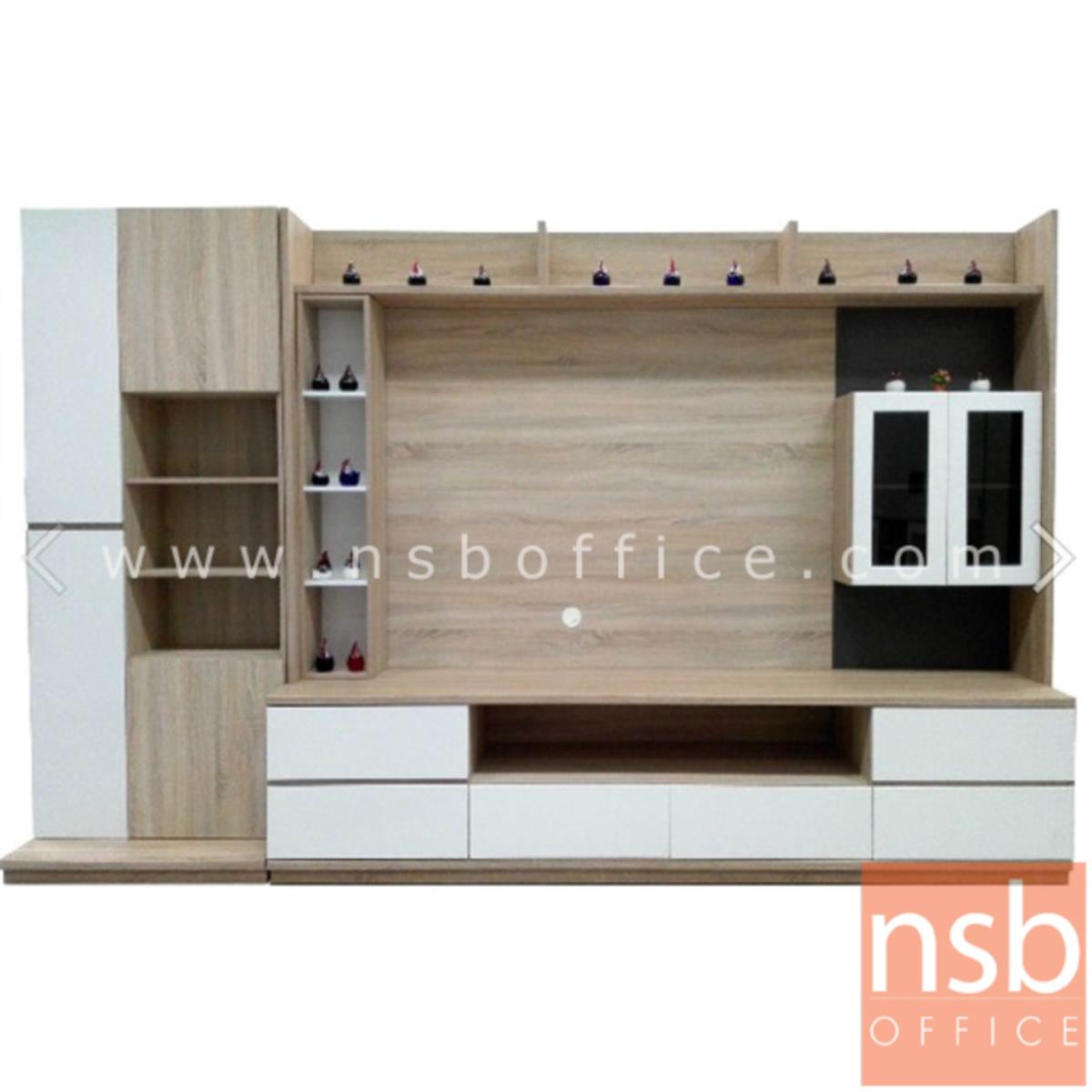 ชุดตู้วางโทรทัศน์มีเดียไม้ MDF รุ่น DG-1573 ขนาดรวม 323W*200H cm. 