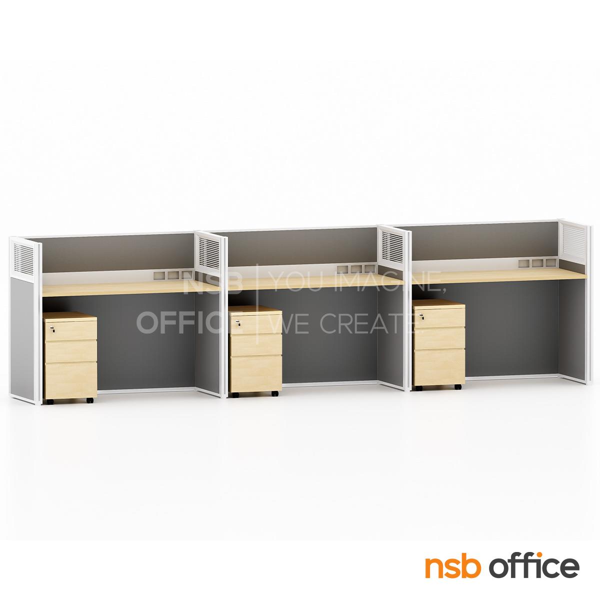 โต๊ะทำงานกลุ่ม  รุ่น Tiana (เทียน่า) แบบด้านเดียว พร้อมพาร์ทิชั่นกระจกขัดลาย รางไฟตรงกลาง