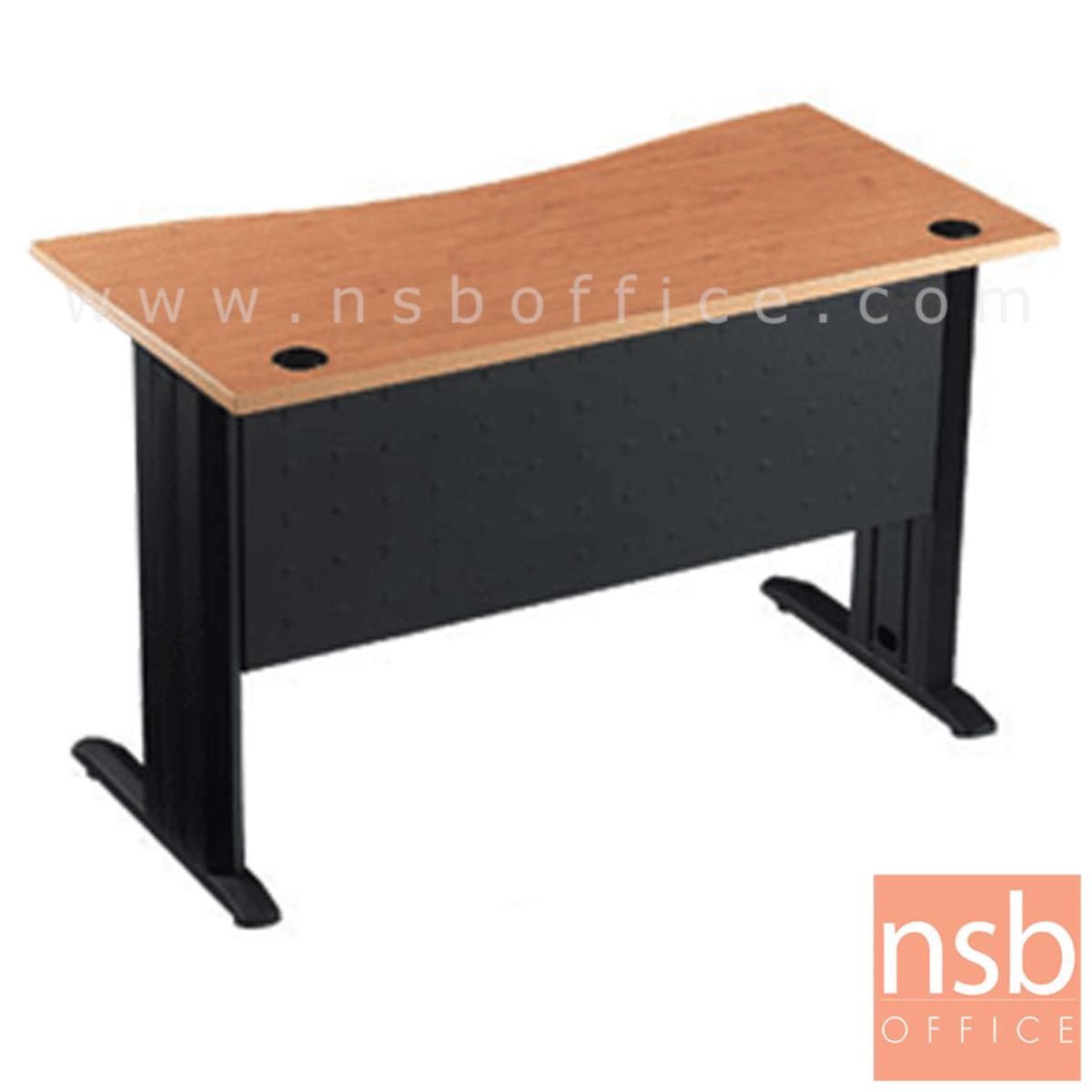 A10A006:โต๊ะทำงานหน้าโค้งเว้า ขนาด 120W*75H cm. บังโป้เหล็ก รุ่น S-DK-0621  ขาเหล็กตัวแอลสีดำ