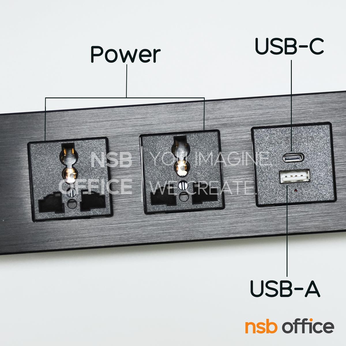 รางปลั๊กไฟฝังกำแพง 2 Power 2 USB (A+C)   รุ่น Fynex (ไฟเน็กซ์)  สีดำ hairline