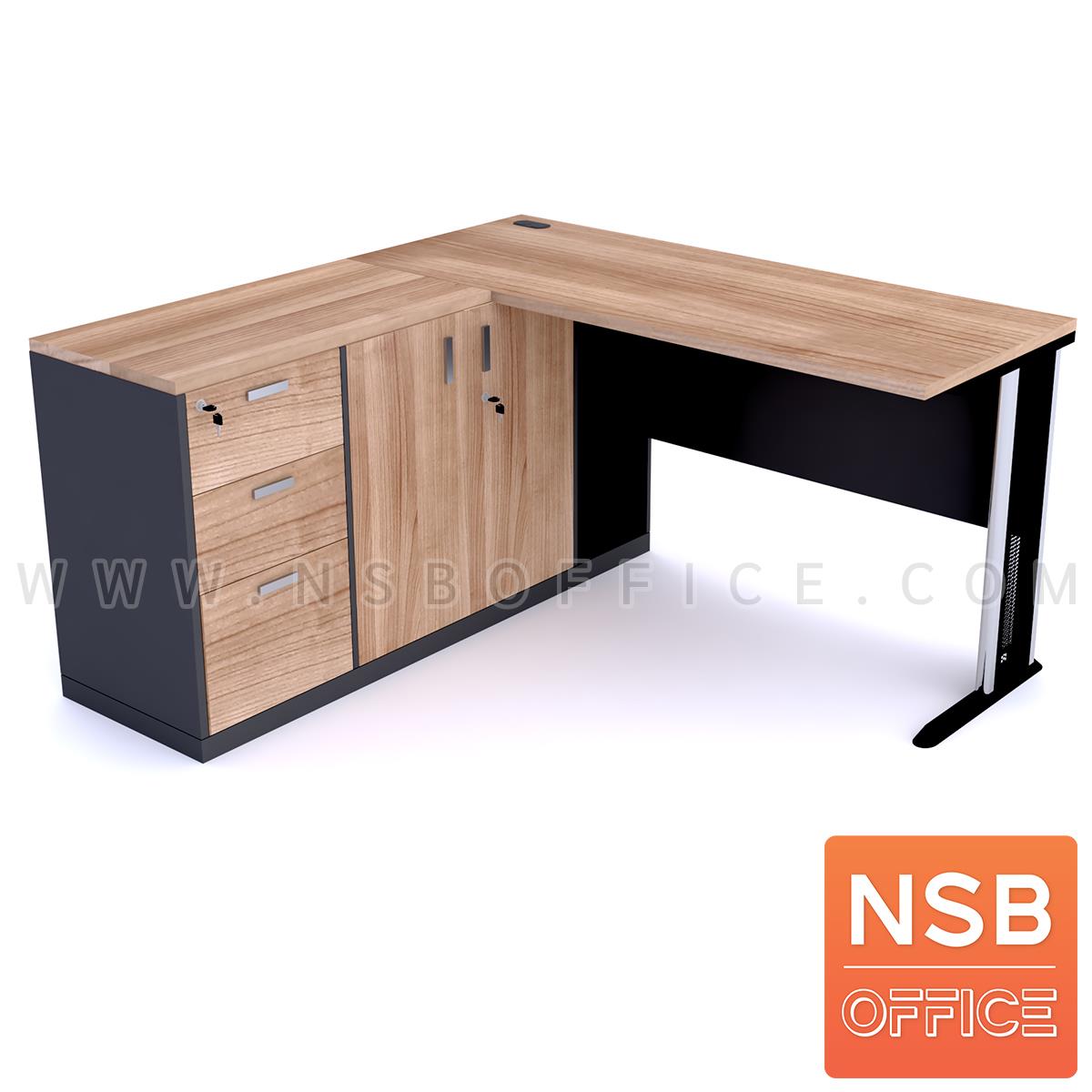 A30A022:โต๊ะผู้บริหารตัวแอล รุ่น NSB-NEW ขนาด 135W, 150W, 180W cm. พร้อมบังโป๊และตู้ข้าง ขาเหล็กตัวแอล