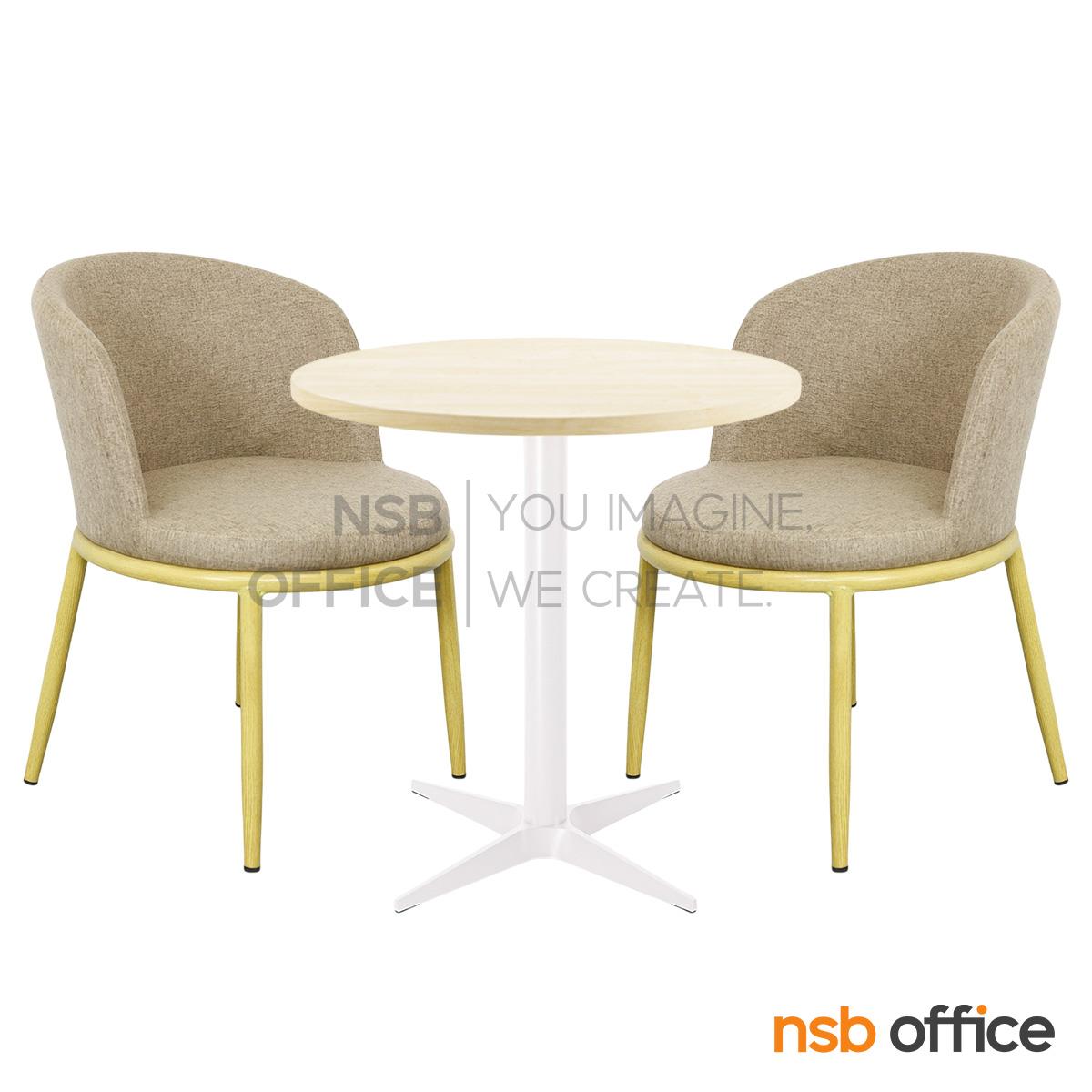 ชุดโต๊ะหน้าท็อปเมลามีน รุ่น Mandolin (แมนโดลิน) ขนาด 60Di cm. โครงขาเหล็ก 4 แฉกพ่นสีขาว