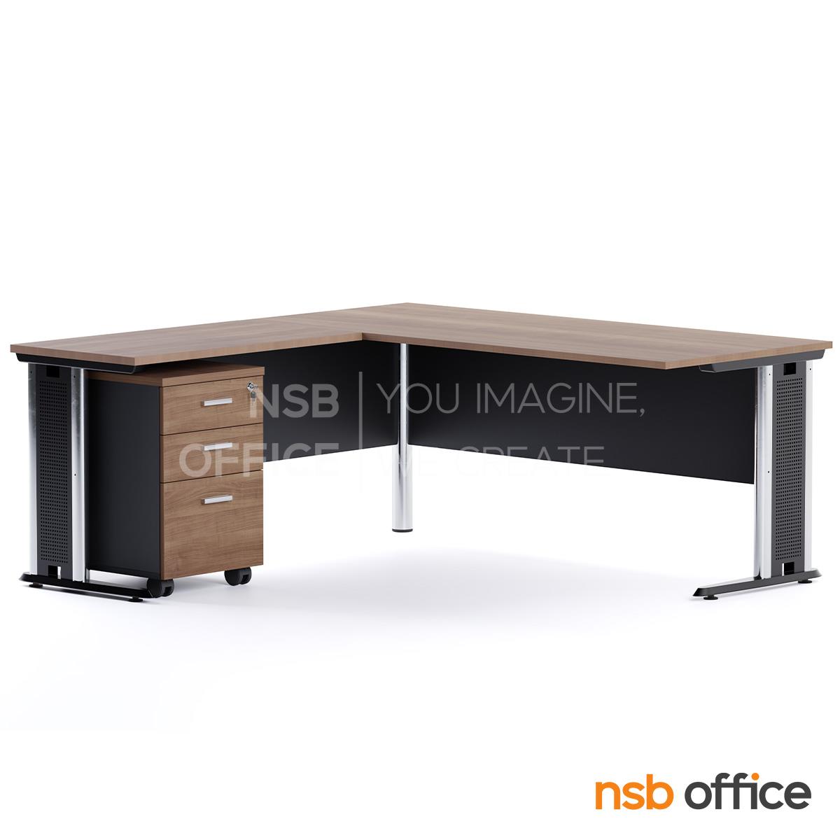 โต๊ะทำงานผู้บริหาร รุ่น Malbec (มาลเบค) ขนาด 180W1*180W2 พร้อม ตู้ 3 ลิ้นชักล้อเลื่อน