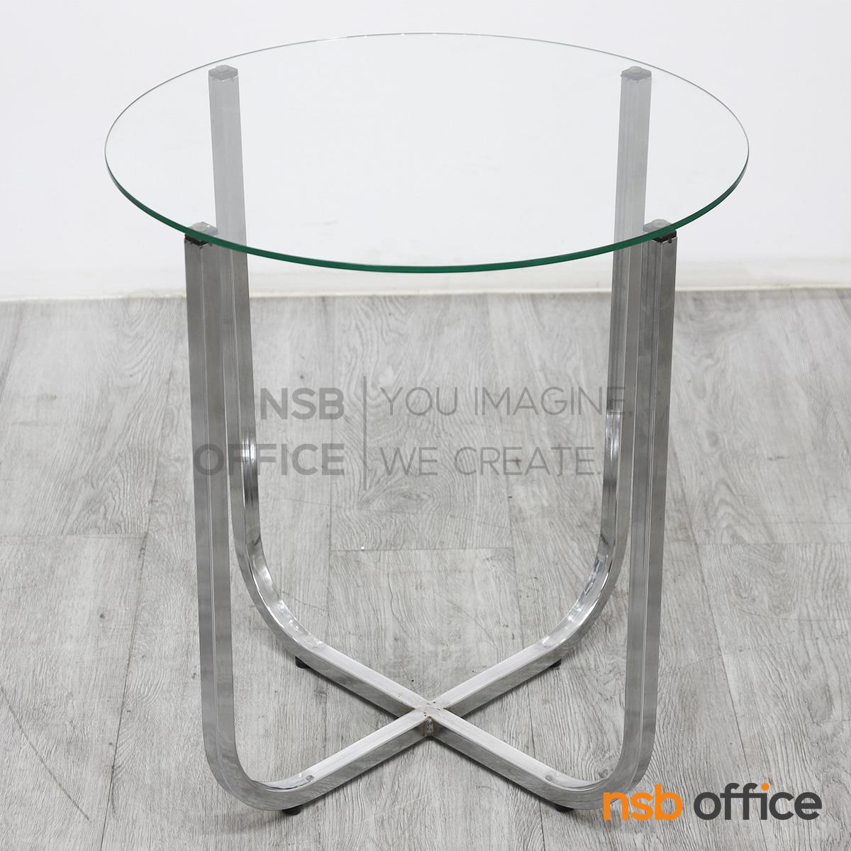 โต๊ะกลางกระจก   ขนาด 50Di cm. โครงเหล็กชุบโครเมี่ยม
