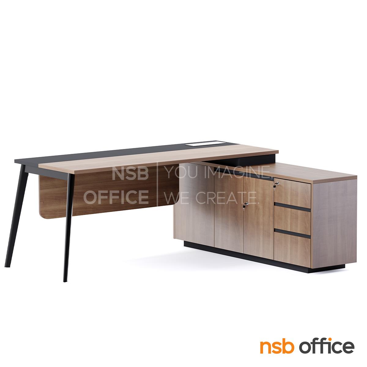 โต๊ะผู้บริหารตัวแอล รุ่น Lisianthus (ไลเซนทัส) ขนาด 180W cm.  บังตาไม้ ขาเหล็ก