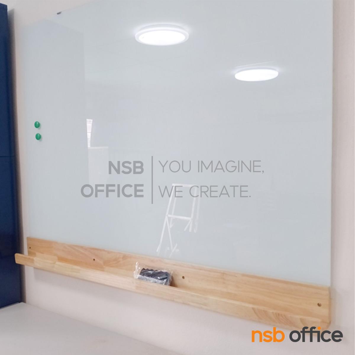 ไวท์บอร์ดกระจกแม่เหล็ก พร้อมถาดวางปากกาแบบไม้ยาว รุ่น Vexis (เวซิส) ขนาด 120W, 150W, 200W cm. 