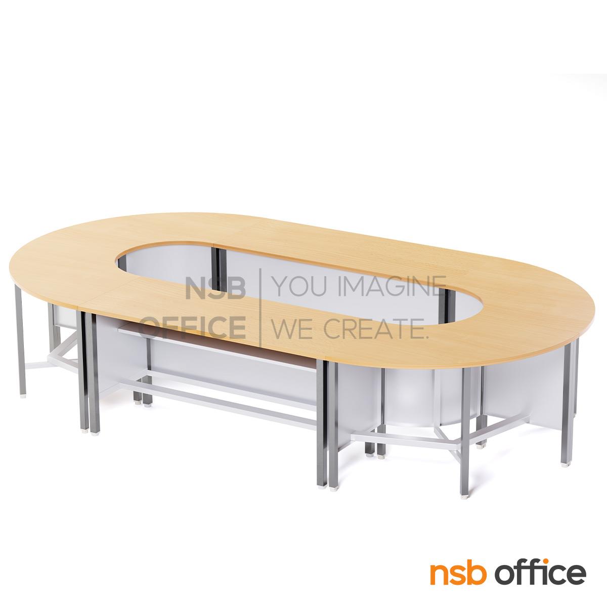 โต๊ะประชุมตัวต่อรูปตัวโอ Top เมลามีน รุ่น Julio (จูลิโอ) ขนาด 330W*180D cm. ขาเหล็ก