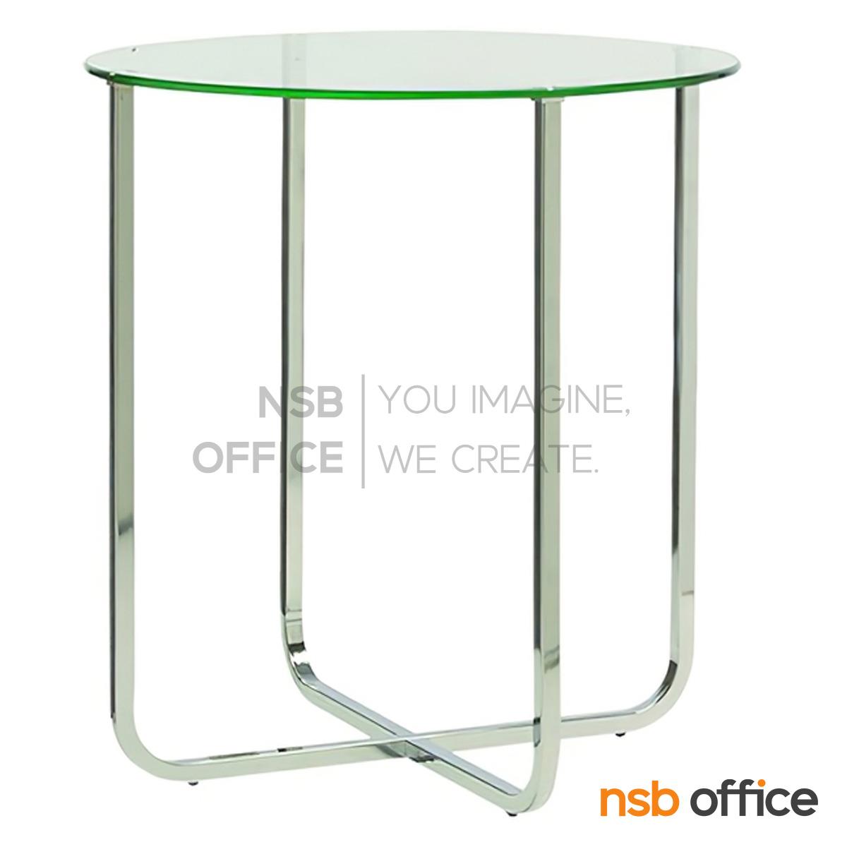 โต๊ะกลางกระจก   ขนาด 50Di cm. โครงเหล็กชุบโครเมี่ยม