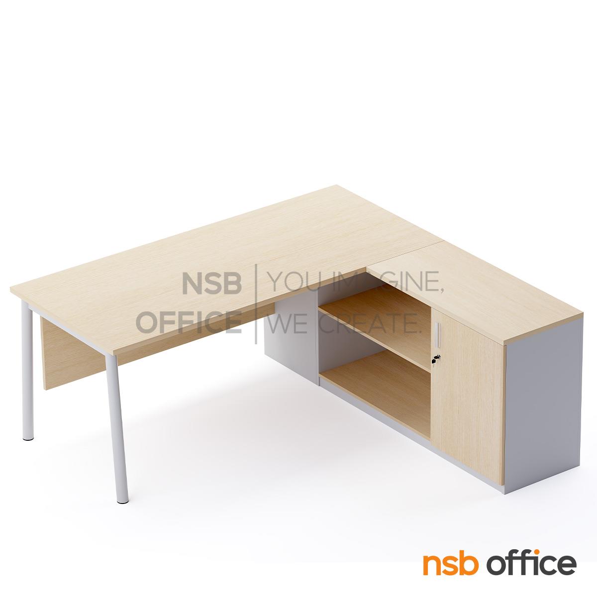 โต๊ะผู้บริหารตัวแอล รุ่น Noxia (น็อกเซีย) ขนาด 180W cm.  บังตาไม้ พร้อมตู้ข้าง ขาเหล็ก