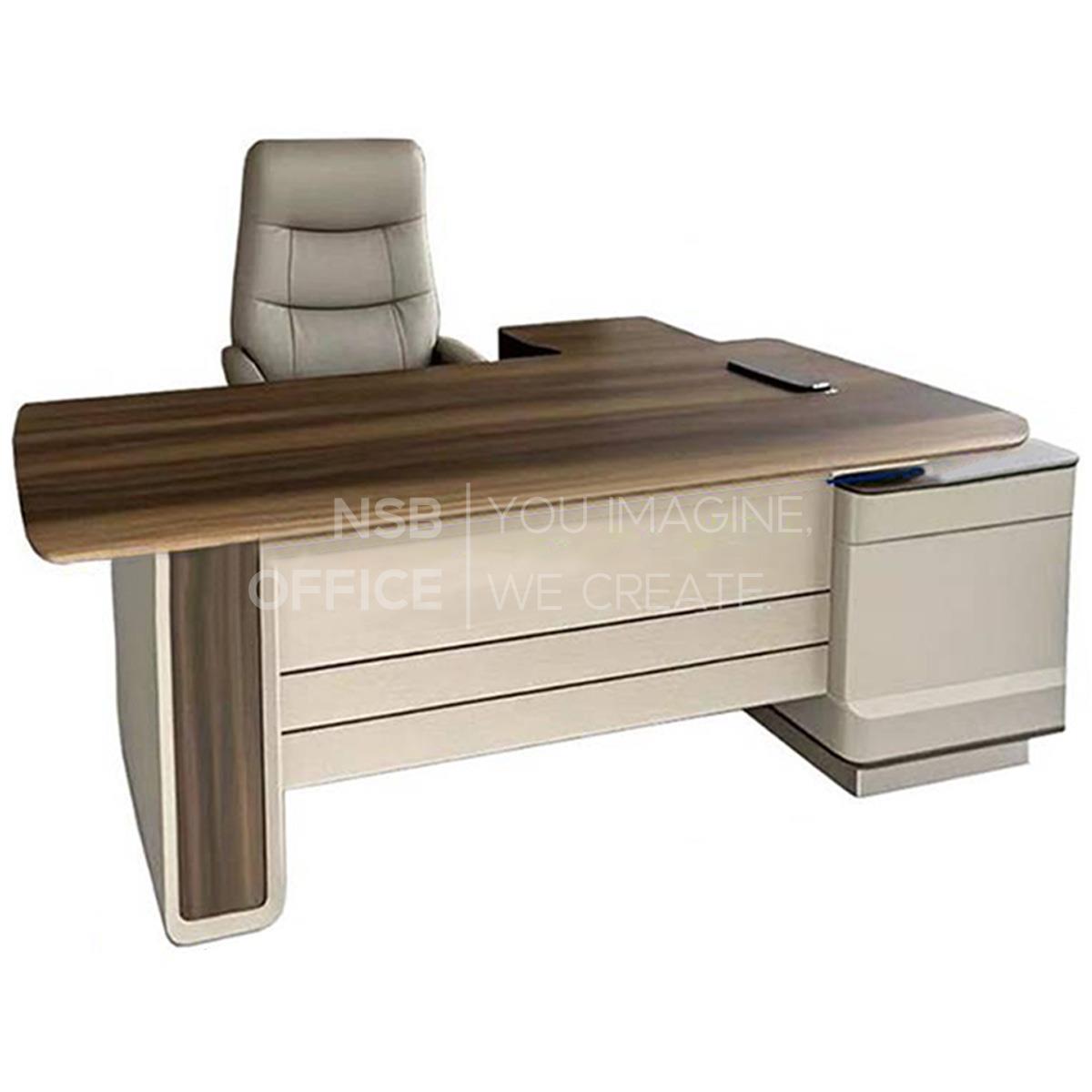 โต๊ะผู้บริหารตัวแอล  รุ่น Kardos (คาร์ดอส) ขนาด 180W , 200W cm. พร้อมตู้ข้าง