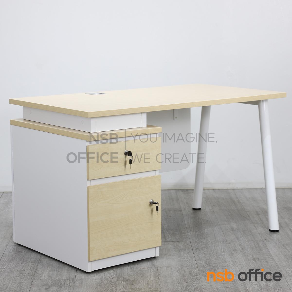 โต๊ะทำงาน 2 ลิ้นชัก รุ่น Jamelia (จามีเลีย) ขนาด 120W cm. บังตาไม้ ขาเหล็ก