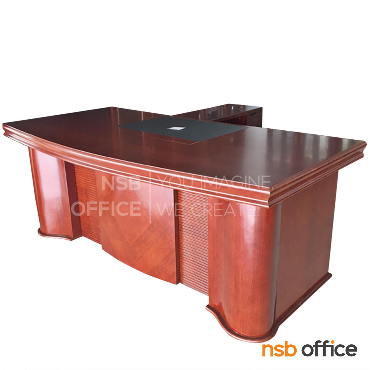 A06A047:โต๊ะผู้บริหารตัวแอลสีสัก รุ่น Sanfran (ซานฟาน) ขนาด 200W cm. พร้อมตู้ลิ้นชักและตู้ข้างโต๊ะ