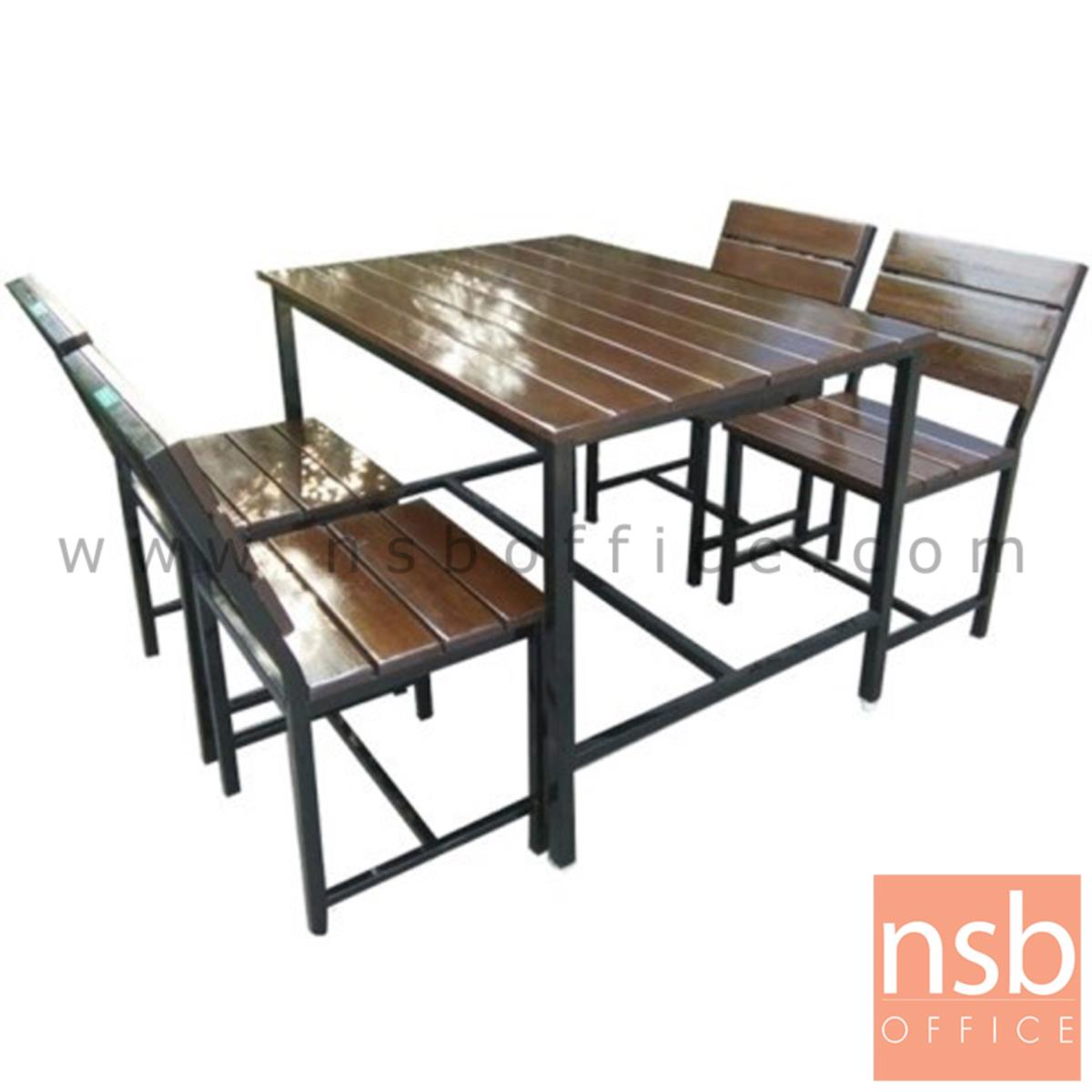 ชุดโต๊ะและเก้าอี้กิจกรรมไม้ระแนงทำสีโอ๊ค รุ่น VIRGINIA (เวอร์จิเนีย) ขนาด 120W ,150W cm. ขาเหล็ก  