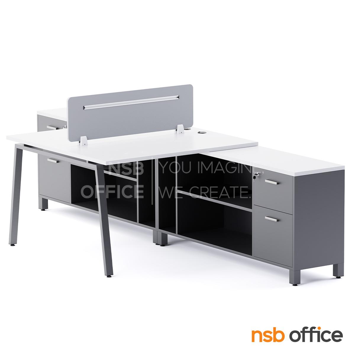 ชุดโต๊ะทำงานกลุ่ม 2 ที่นั่ง รุ่น Isaline II (อิสสลีน 2)  พร้อมมินิสกรีนหุ้มผ้า และตู้ข้างเก็บของ