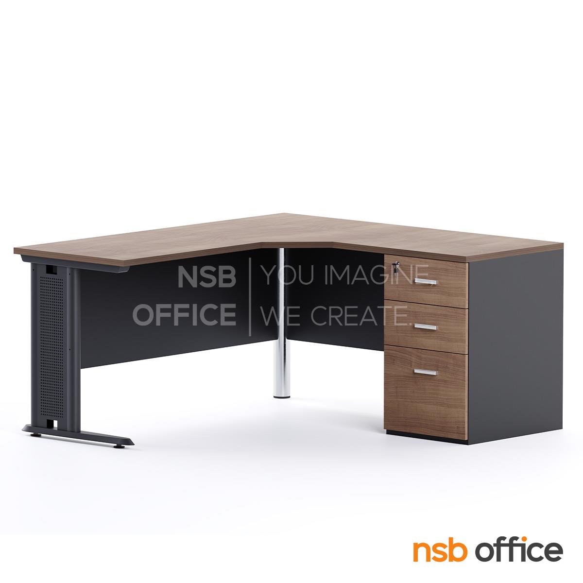 โต๊ะทำงานตัวแอลหน้าโค้งเว้า 3 ลิ้นชัก รุ่น Diesel (ดีเซล) ขนาด 150W. 160W, 180W cm.  