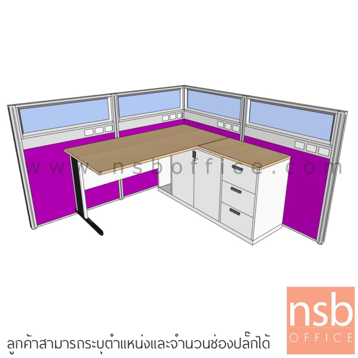 พาร์ทิชั่น NSB ครึ่งกระจกใส แบบมีรางไฟตรงกลาง สูง 120 ซม.   พร้อมเสาเริ่ม